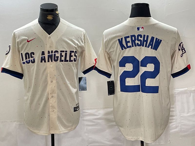 Men Los Angeles Dodgers #22 Kershaw Cream Fashion Nike Game MLB Jersey style 1